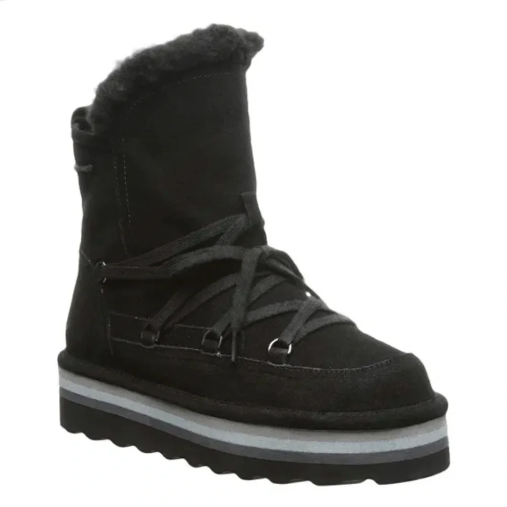 BEARPAW Retro Mondi Platform Boots Black Suede Youth 2 NWT